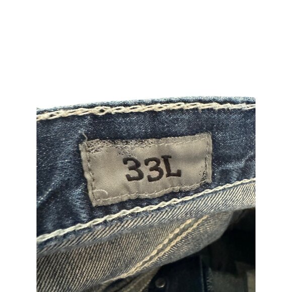 BKE Carter Straight Mens Jeans Size 33L Blue Distressed Button Fly Denim - Picture 6 of 7